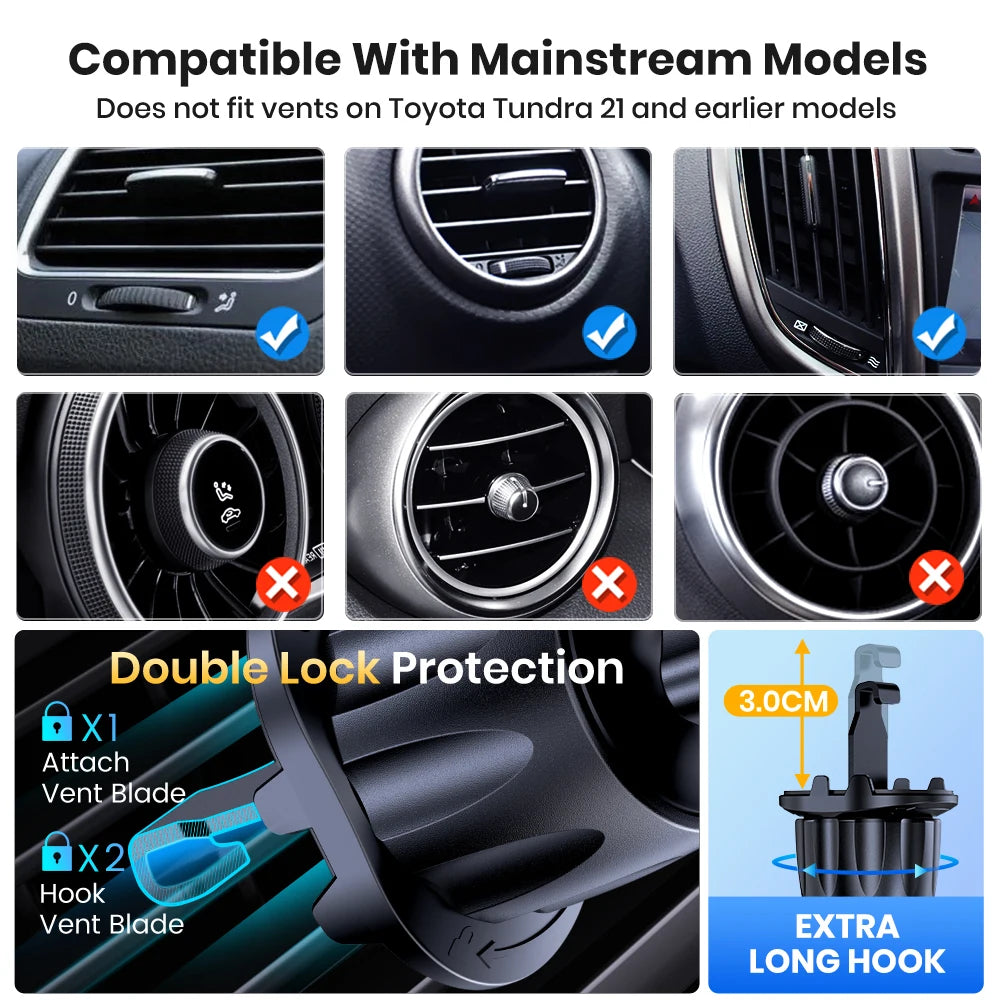 Car Phone Holder Car Mount with Hook Clip for Car Air Vent 360° Rotation Phone Mount for Cellphones