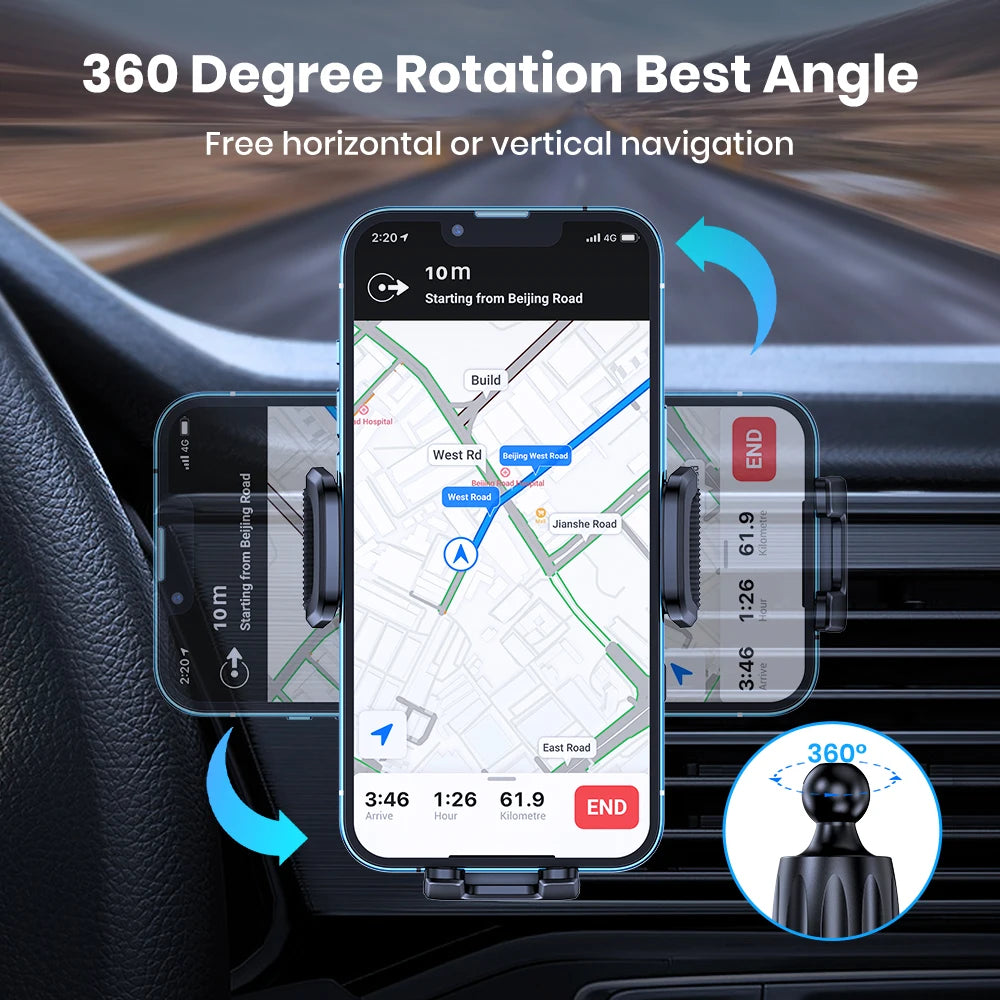 Car Phone Holder Car Mount with Hook Clip for Car Air Vent 360° Rotation Phone Mount for Cellphones